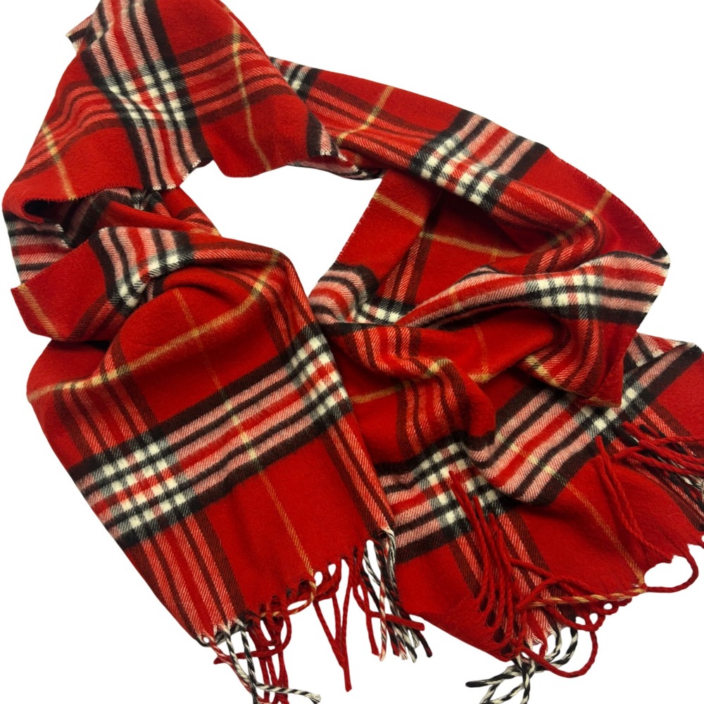 Cashmink Made in Germany Red Plaid Acrylic Scarf Soft Fringe Winter Wrap